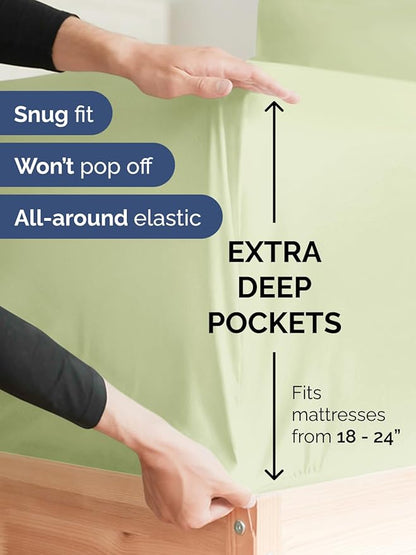 Extra Deep Twin XL Sheet Set - 4 Piece Breathable and Cooling Sheets - Hotel Luxury Bed Sheets Set - Easy Fit - Soft, Wrinkle Free and Comfy Sheets Set - Light Sage Sheet Set with Extra Deep Pockets