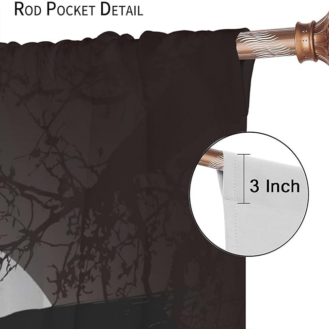 Cool Raven Print Blackout Curtains for Bedroom,Vintage Nordic Viking Theme Dead Tree Crow Full Moon Rod Pocket Thermal Insulated Room Darkening Curtains 2 Panels 45L x 21W