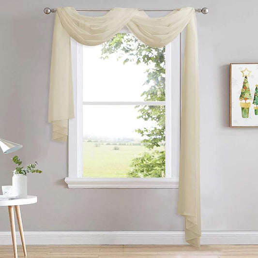 NICETOWN Decorative Long Scarf Valance for Window - Wedding Scarf Valance, Voile Curtain Bed Canopy for Living Room, Bedroom, Ceremony (1 Panel, W60 x L216, Yellow Beige)