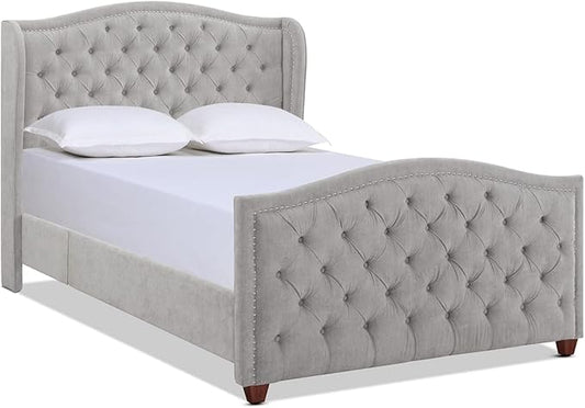 Jennifer Taylor Home Marcella Upholstered Shelter Headboard Bed Set, Queen, Silver Grey Polyester