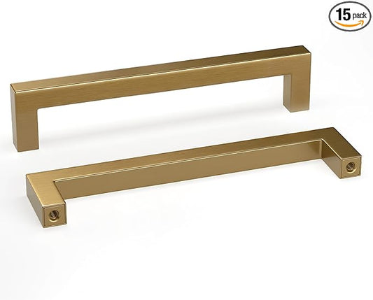 goldenwarm 15 Pack Champagne Bronze Cabinet Pulls Gold Cabinet Handles 6-1/4in Champagne Drawer Pulls Brushed Bronze Drawer Handles T Bar Square Kitchen Dresser Hardware for Dresser Bedroom