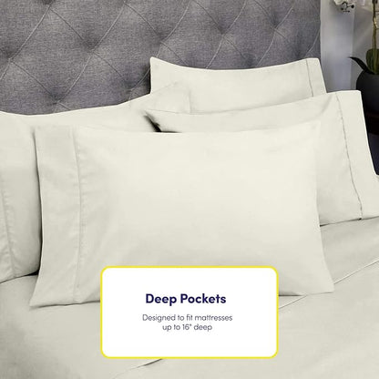 Sweet Home Collection 6 Piece 1500 Supreme Collection Brushed Microfiber Deep Pocket Sheet Set-2 Extra Pillow Cases, Great Value, Rv Short Queen, Ivory