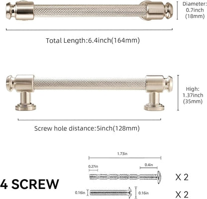 10 Pack 5 inch(128mm) Brushed Satin Nickel Kitchen Cabinet Handles Knurled Cabinet Pulls Silver Drawer Pulls Kitchen Cabinet Hardware