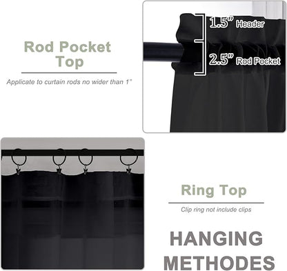 OWENIE Black Sheer Curtains 108 Inches Long for Living Room Bedroom 2 Panels Set, Lightweight Airy Black Sheer Curtain, Filmy Rod Pocket, 2 PCS, Each 59" W x 108" L