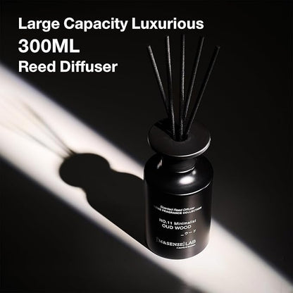 M&SENSE Minimalist Large Reed Diffuser 300ml, Oud Wood Scented with Natural Essential Oils, Long Lasting with 7 Sticks, Non-Toxic Home Fragrance for Bedroom, Bathroom Decor