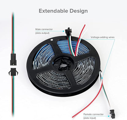 SEZO WS2812B LED Strip Light 3.3FT/1M 144LEDs/m Individually Addressable Programmable 5050SMD Digital RGB Alloy Wires Flexible Dream Color IP30 Non-Waterproof PCB White DC5V