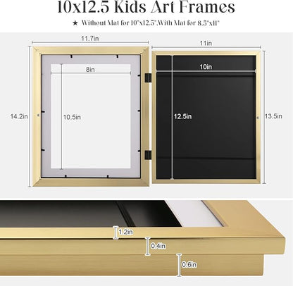 [3 Pack] Kids Art Frames, 10x12.5 Front Opening Kids Artwork Frames Changeable, Displays 8.5x11 With Mat and 10x12.5 Without Mat, Holds 50 Pcs, for 3D Picture, Crafts, Children Drawing, Hanging Art, Portfolio Storage