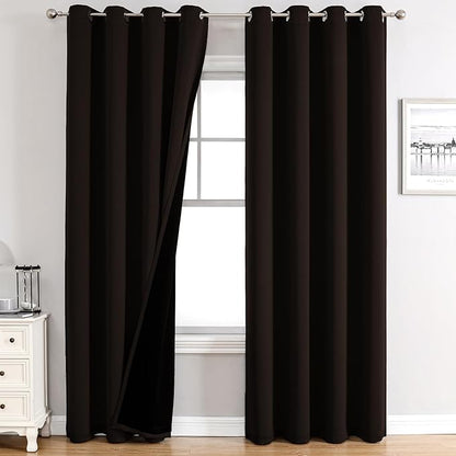 ChrisDowa 100% Blackout Curtains 80 inch Long for Bedroom with Black Liner, 2 Thick Layers Total Blackout Thermal Insulated Grommet Window Curtains 2 Panels Set (Brown, 52 x 80 Inch)