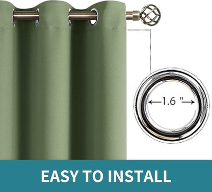 BGment Room Darkening Curtains 54 Inches Long - Grommet Thermal Insulated Drapes Window Treatment Curtains for Bedroom, 2 Panels, 52 x 54 Inch, Grass Green