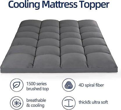 Mattress Topper Full XL for Back Pain, Extra Thick Mattress Pad Cover, Plush Pillow Top, Deep Elastic Pocket, Grey, 54"X80"+20"
