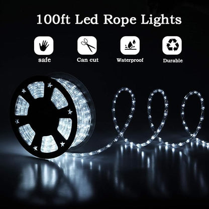100ft Rope Lights Outdoor, Outdoor String Lights Waterproof, Decorative Lighting for Indoor/Outdoor, Garden,Backyards Halloween and Christmas Decoration, Landscape Lighting