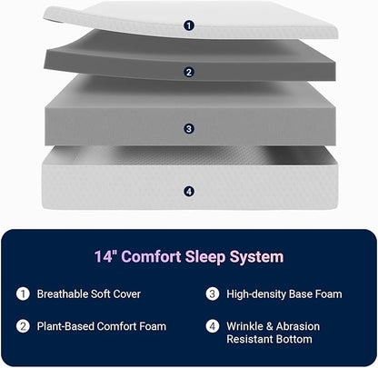 Avenco King Mattress, 14 Inch Memory Foam Mattress in a Box for Refresh Sleep & Pressure Relief, CertiPUR-US Certified Medium Firm King Size Mattresses