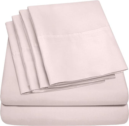 Sweet Home Collection 6 Piece 1500 Supreme Collection Brushed Microfiber Deep Pocket Sheet Set-2 Extra Pillow Cases, Great Value, Rv Short Queen, Pale Pink