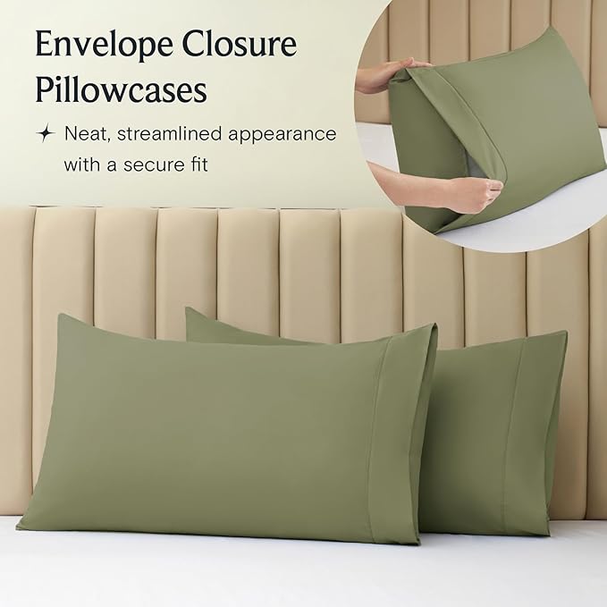 LuxClub 4 PC Full Sheet Set, Breathable Luxury Bed Sheets, Deep Pockets Wrinkle Free Cooling Bed Sheets Machine Washable Hotel Bedding Silky Soft - Olive Full