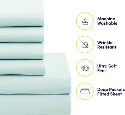 Sweet Home Collection 7 Piece Comforter Set Bag Solid Color All Season Soft Down Alternative Blanket & Luxurious Microfiber Bed Sheets, Aqua, Full