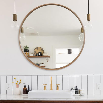 WallBeyond Round Wood Mirror, 36" Round Modern Decoration Large Circle Wall Mirror for Bathroom Living Room Bedroom Entryway, Honey