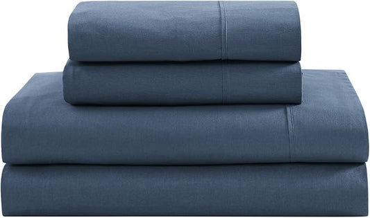 LANE LINEN Eco Friendly 100% Organic Cotton Fully Elasticized Full Sheet Set, Low Pilling Fade Resistant Machine Washable Naturally Cooling Full Bed Sheets, Soft & Comfy Cotton Bedding- Navy