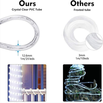 100ft LED Rope Lights Outdoor, 720 LED Connectable and Flexible Tube Lights with 8 Modes, Waterproof LED Rope Lighting for Garden, Patio, Pool, Bedroom, Party, Indoor Outdoor Decoration (White)