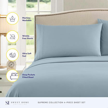 California King Sheet Sets - Breathable Luxury Sheets with Full Elastic & Secure Corner Straps Built In - 1800 Supreme Collection Deep Pocket Bedding Set, Sheet Set, California King, Misty Blue