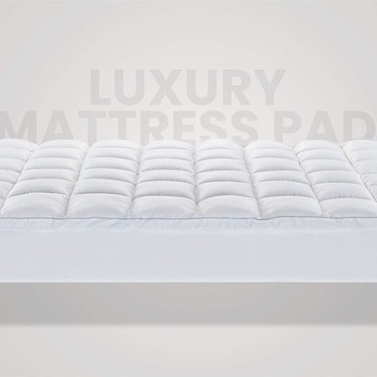 SLEEP ZONE Full Size Cotton Mattress Pad, Machine Washable Mattress Protector Cover, Soft Cotton Top Cooling Mattress Topper Fits 8-21 inch Deep Pocket, Full