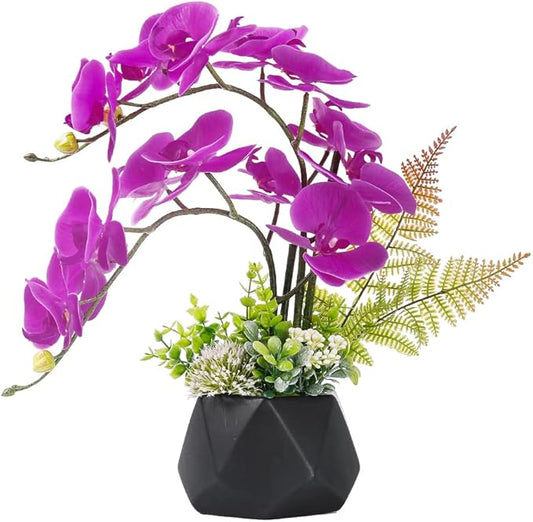 LESING Artificial Potted Orchid Flower for Table Centerpieces,Real Touch Fake Orchid Flowers in Vase for Home Decoration (Style 1,Black Vase)