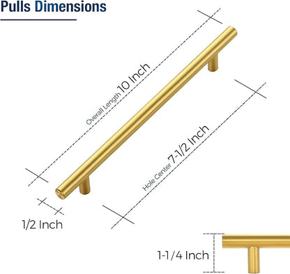 JOY DECOR 30 Pack Cabinet Handles, Gold Cabinet Pulls, 7-1/2 in Hole Center Kitchen Cabinet Handles, Stainless Steel T Bar Handles for Dresser Drawers