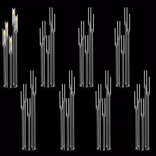 8pcs 5 Arm Floor Candelabra,Acrylic Floor Candle Holder for Wedding Centerpiece Tall Clear Candle Holders for Ceremony Birthday Party Home Decoration Fit 0.8 LED Candles