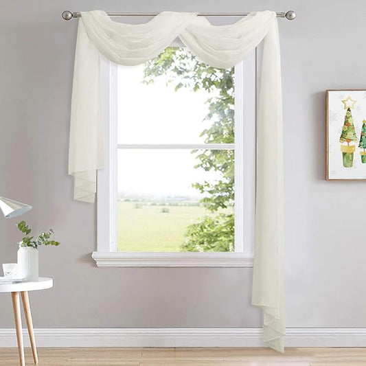 NICETOWN Sheer Bed Canopy Scarf Valances 216 Long - Home Decoration Voile Scarf Valance Topper for Wedding, Party, Venue, Celebration Decoration, DIY (1 Piece, W60 x L216, Off White)