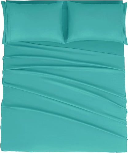 Mejoroom Full Size Sheet Set - Extra Soft Luxury Brushed Microfiber Sheets with 16 Inch Deep Pocket - Soft, Breathable, Wrinkle, Fade & Stain Resistant- 4 Piece (Full, Teal)