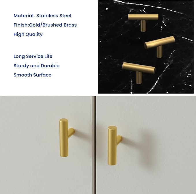 LONTAN 100 Pack Gold Knobs Brushed Brass Dresser Knobs Gold Cabinet Hardware for Dresser Bathroom Metal Drawer Knobs 2in Overall Length