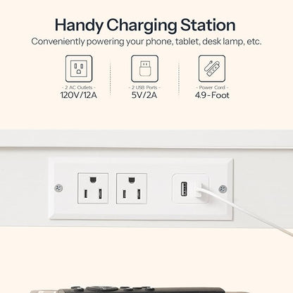 HOOBRO Side Tables Set of 2 with Charging Station and USB Ports, Small End Tables for Small Space, 3-Tier Nightstands with Adjustable Shelf, for Living Room, Bedroom and Balcony, White WW112BZP201