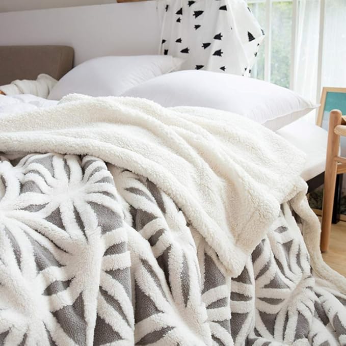 LOMAO Sherpa Fleece Blanket 60x80 Fuzzy Soft Throw Blanket Dual Sided Blanket for Couch Sofa Bed (Grey, 60''x80'')
