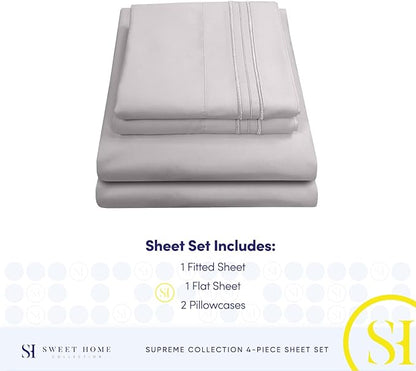 King Size Sheets - Breathable Luxury Bed Sheets with Full Elastic & Secure Corner Straps Built In - 1800 Supreme Collection Extra Soft Deep Pocket Bedding, Sheet Set, EXTRA DEEP pocket - King, Silver