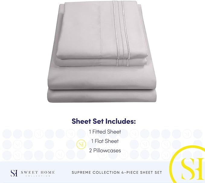 Queen Size Bed Sheets - Breathable Luxury Sheets with Full Elastic & Secure Corner Straps Built In - 1800 Supreme Collection Soft Deep Pocket Bedding, Sheet Set, EXTRA DEEP pocket - Queen, Silver
