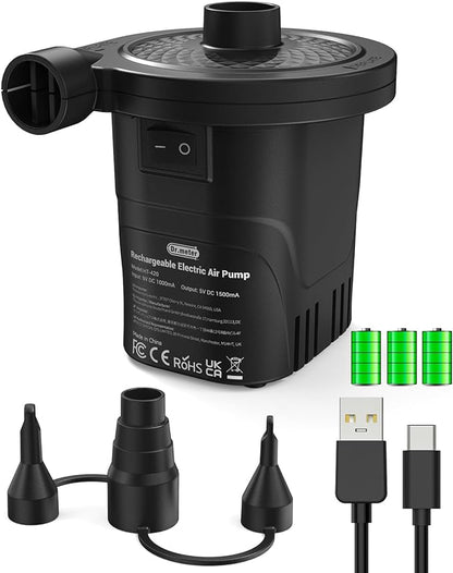 Dr.meter Air Pump for Inflatables, Rechargeable 4000mAh Battery Air Mattress Pump - Portable Quick-Fill Inflator Deflator for Outdoor Camping Inflatable Pool Float Boat Raft Yoga Ball Swim Ring Airbed