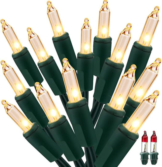 ODEETRONIC Steady & Blink Clear Christmas Lights, 21.63ft 100 Count Incandescent Christmas Lights, 2 Modes UL Certified Warm Clear Light, Connectable Mini Tree Light for Room Wedding Party, Green Wire