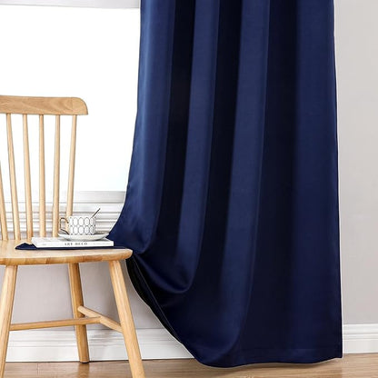 ChrisDowa 100% Blackout Curtains for Bedroom with Black Liner, 2 Thick Layers Total Blackout Thermal Insulated Grommet Window Curtains 2 Panels Set (Navy Blue, 52 x 54 Inch)