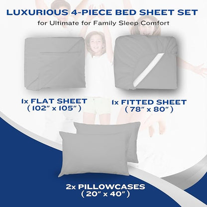 DREAMCARE Queen Sheet Set – 4 pcs Cooling Sheets – up to 21” Extra Deep Pocket Queen Sheets – Hotel Luxury Sheets & Pillowcases – Superior Softness 100% Fine Microfiber with Side Pocket – Light Gray