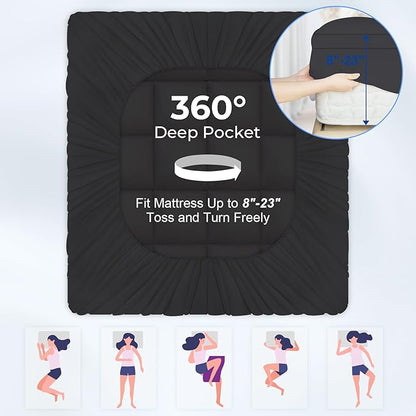 KAYFIA Full Mattress Topper, Extra Thick Mattress Pad Cover for Deep Sleep,3D+7D Snow Down Alternative Fill Overfilled Plush Pillow Top with 8-23 Inch Deep Pocket-Black