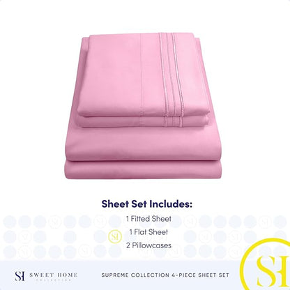 Full Size Sheet Sets - Breathable Luxury Sheets with Full Elastic & Secure Corner Straps Built In - 1800 Supreme Collection Extra Soft Deep Pocket Bedding Set, Sheet Set, Full, Pink