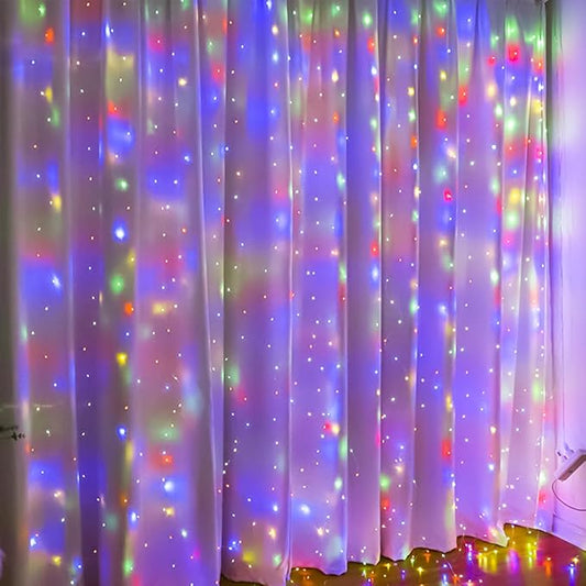 ZSJWL 300 LED Multicolor Curtain Fairy Lights with Remote, 8 Modes 9.8 × 9.8 Ft Waterproof USB Plug in Copper Wire Lights for Bedroom Window Chrismas Wedding Party
