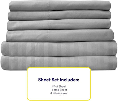 Cal King Size Bed Sheets - 6 Piece 1500 Supreme Collection Fine Brushed Microfiber Deep Pocket California King Sheet Set Bedding - 2 Extra Pillow Cases, Great Value, California King, Dobby Silver