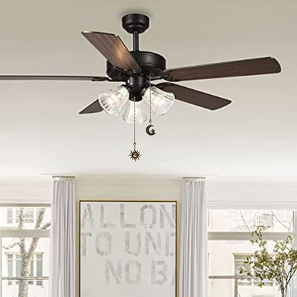 Ceiling Fan Pull Chain Set Decorative Totem Bohemia Pull Chain Pendant Extension 12 Inches Lighting Fan Beaded Ball Fan Pull Chain Extender Ornament with Connector Moon and Sun (Bronze)