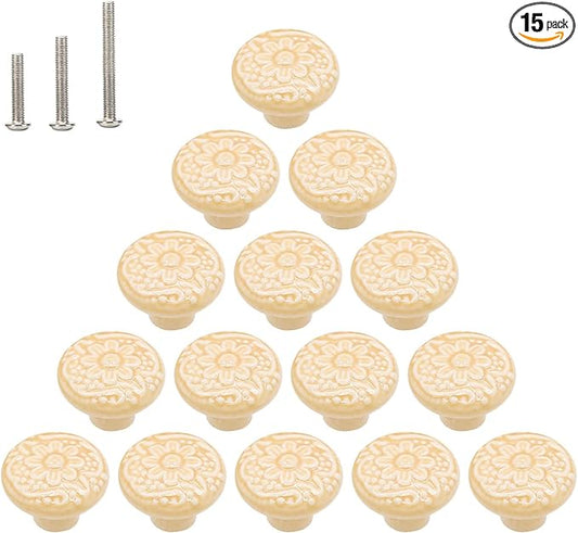 HUAMULAN 15 PCS Cabinet Knobs Glossy Ceramic Dresser Mushroom Table Drawer Cupboard Pull Furniture DIY Wardrobe Solid Color Vintage Handle,with 3 Size Mounting Screws