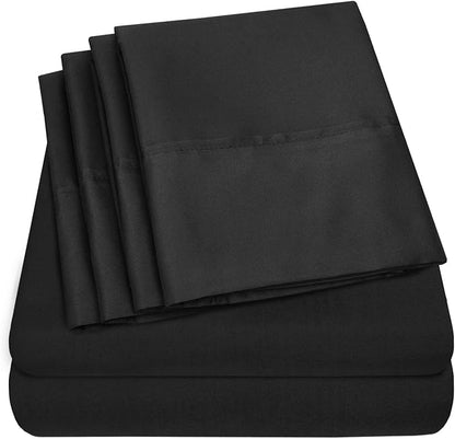 Queen Sheets Black - 6 Piece 1500 Supreme Deluxe Collection Deep Pocket Ultra Soft Queen Sheet Set Bedding - 2 Extra Pillow Cases, Great Value, Queen, Black