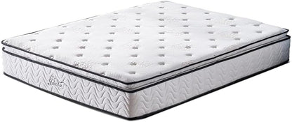 Queen Mattress 11.4 Inch Pillow Top Pocket Spring Hybrid Mattress, Memory Foam Innerspring Firm Bed in a Bag