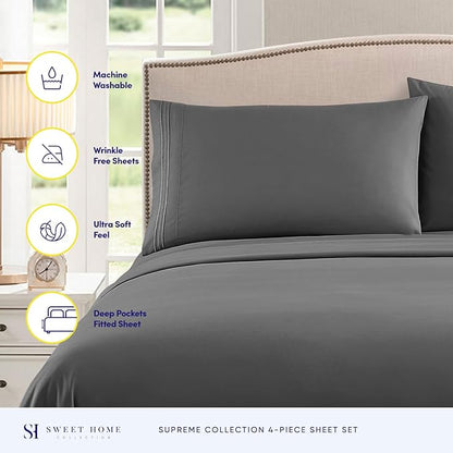 Full Size Sheet Sets - Breathable Luxury Sheets with Full Elastic & Secure Corner Straps Built In - 1800 Supreme Collection Extra Soft Deep Pocket Bedding Set, Sheet Set, Full, Gray