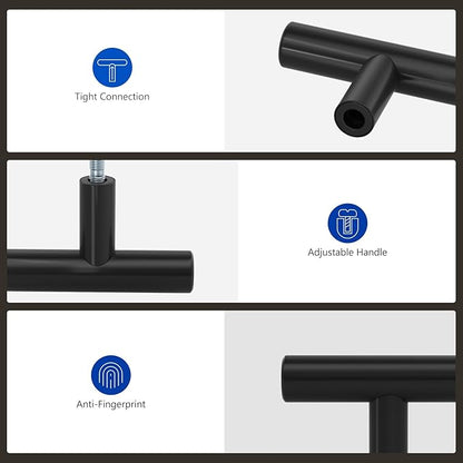 LONTAN 30 Pack Black Knobs for Cabinets and Drawers Kitchen Cabinet Knobs for Dresser Bathroom Modern T Bar Furniture Black Hardware,Stainless Steel