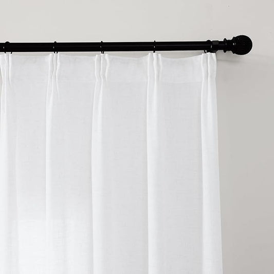 White Sheer Curtains 108 Inches Long, Cotton Linen Textured Light Filtering Drapes, Privacy Living Room Window Decor, Semi-Transparent Floor to Ceiling Pinch Pleat Curtain with Hooks