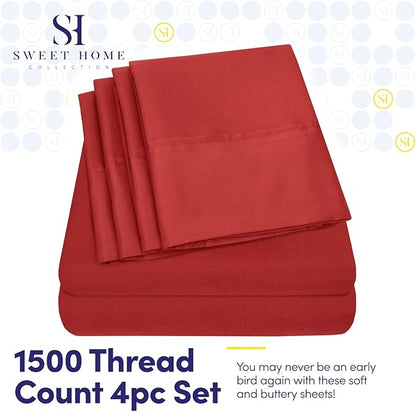 Twin XL Size Bed Sheets - 4 Piece 1500 Supreme Collection Fine Brushed Microfiber Deep Pocket Twin X-Large Sheet Set Bedding - 1 EXTRA PILLOW CASES, GREAT VALUE, Twin XL, Samba Red